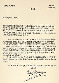 Portada:Carta de Rafael Altamira a  Leopoldo García-Alas García-Argüelles. Madrid, 11 de enero de 1935
