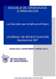 Portada:Journal de Investigación de la Escuela de Graduados e Innovación. Septiembre 2007