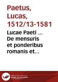 Portada:Lucae Paeti ... De mensuris et ponderibus romanis et graecis cum his quae hodie Romae sunt collatis libri quinque, eiusdem variarum lectionum liber vnus