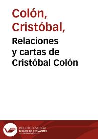 Portada:Relaciones y cartas de Cristóbal Colón / Cristóbal Colón