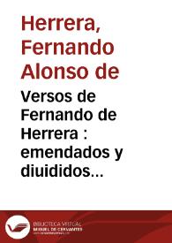 Portada:Versos de Fernando de Herrera : emendados y diuididos por el en tres libros