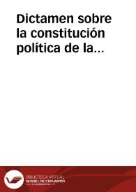 Portada:Dictamen sobre la constitución política de la Monarquía Española, hecha en Cádiz á principios del año de 1812