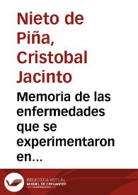 Portada:Memoria de las enfermedades que se experimentaron en la ciudad de Sevilla en el año 1785 / escrita por Don Christoval Nieto de Piña ...