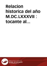 Portada:Relacion historica del año M.DC.LXXXVII : tocante al estado, sucessos, y progressos de la Liga Sagrada contra turcos, formada de las ultimas cartas de Italia, y el Norte, publicada el martes 7 de Octubre