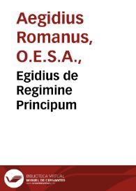 Portada:Egidius de Regimine Principum