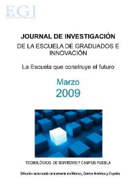 Portada:Journal de Investigación de la Escuela de Graduados e Innovación. Marzo 2009