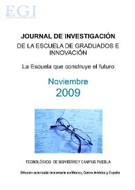 Portada:Journal de Investigación de la Escuela de Graduados e Innovación. Noviembre 2009