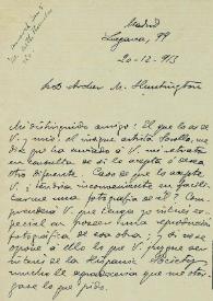 Portada:Carta de Rafael Altamira a Archer Milton Huntington. Madrid, 20 de diciembre de 1913