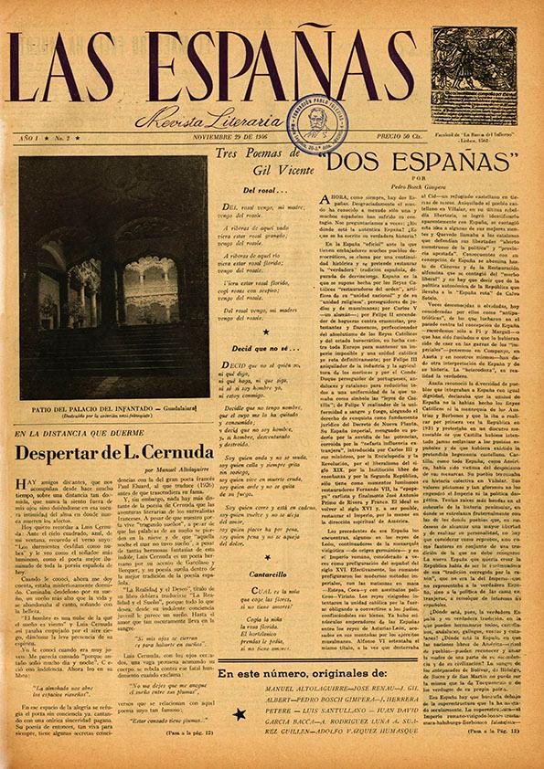 Las Españas revista literaria (México, Año I, núm. 2, 29 de noviembre de 1946