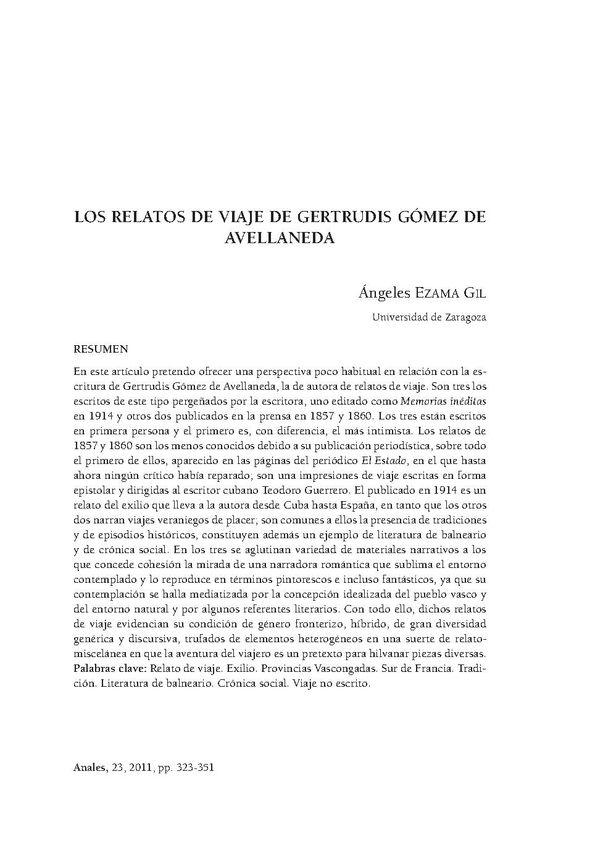 Los relatos de viaje de Gertrudis Gómez de Avellaneda / Ángeles Ezama Gil | Biblioteca Virtual Miguel de Cervantes