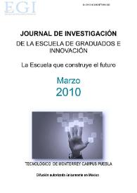 Portada:Journal de Investigación de la Escuela de Graduados e Innovación. Marzo 2010