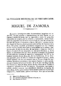 Portada:Miguel de Zamora: la vocación religiosa de un viejo mercader / Manuel Basas
