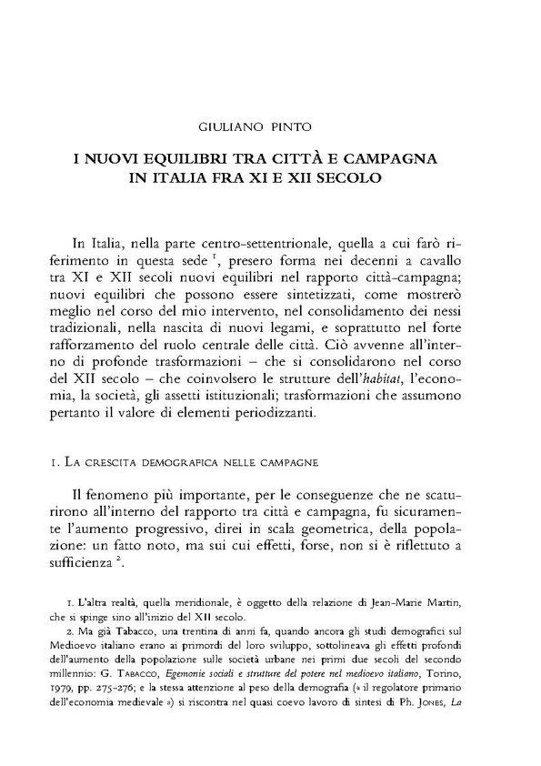 I nuovi equilibri tra città e campagna in Italia fra  XI e XII secolo / Giuliano Pinto | Biblioteca Virtual Miguel de Cervantes