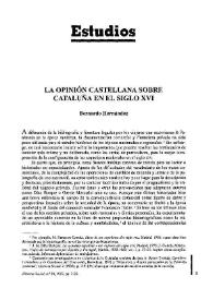 Portada:La opinión castellana sobre Cataluña en el siglo XVI / Bernardo Hernández
