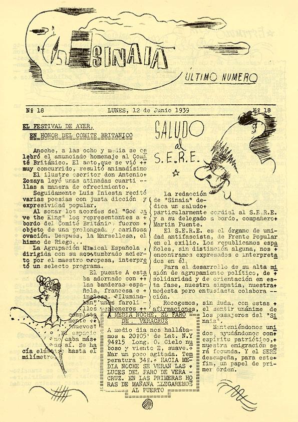 Sinaia : diario de la primera expedición de republicanos españoles a México. Núm. 18, 12 de junio de 1939 | Biblioteca Virtual Miguel de Cervantes