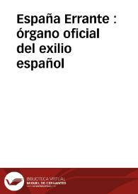 Portada:España Errante : órgano oficial del exilio español