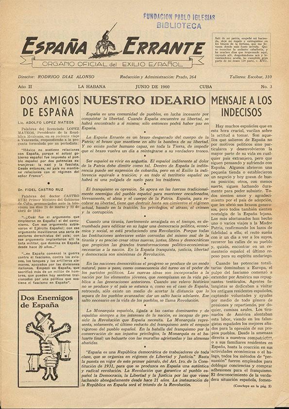 España Errante : órgano oficial del exilio español. Año II, núm. 3, junio de 1960 | Biblioteca Virtual Miguel de Cervantes