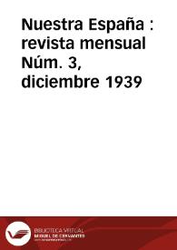 Portada:Nuestra España : Revista Mensual. Núm. 3, diciembre 1939