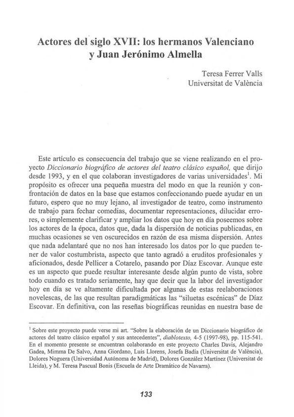 Actores del siglo XVII: los hermanos Valenciano y Juan Jerónimo Almella / Teresa Ferrer Valls | Biblioteca Virtual Miguel de Cervantes
