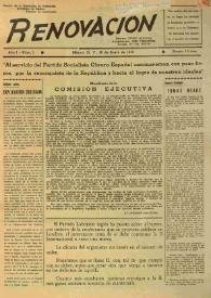 Renovación (México D. F.) : Órgano de la Federación de Juventudes Socialistas de España. Año I, núm. 1, 20 de enero de 1944