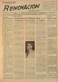 Portada:Renovación (México D. F.) : Órgano de la Federación de Juventudes Socialistas de España. Año I, núm. 8, 25 de julio de 1944