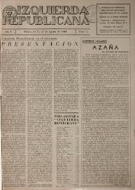 Portada:Izquierda Republicana. Año I, núm. 1, 15 de agosto de 1944