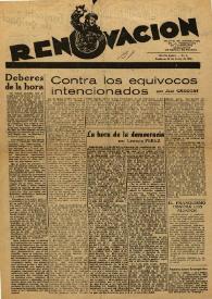 Portada:Renovación (Toulouse) : Boletín de Información de la Federación de Juventudes Socialistas de España. Núm. 6, 20 de junio de 1945