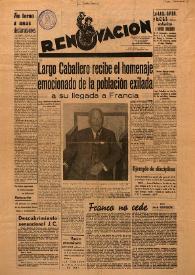 Portada:Renovación (Toulouse) : Boletín de Información de la Federación de Juventudes Socialistas de España. Núm. 14, 26 de septiembre de 1945