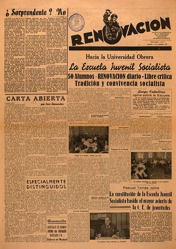 Renovación (Toulouse) : Boletín de Información de la Federación de Juventudes Socialistas de España. Núm. 17, 6 de noviembre de 1945 | Biblioteca Virtual Miguel de Cervantes