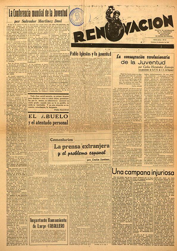 Renovación (Toulouse) : Boletín de Información de la Federación de Juventudes Socialistas de España. Núm. 23, 19 de diciembre de 1945 | Biblioteca Virtual Miguel de Cervantes