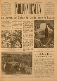 Portada:Independencia : Publicación de la Unión de Jóvenes Patriotas. Núm. 3, 1 de septiembre de 1944