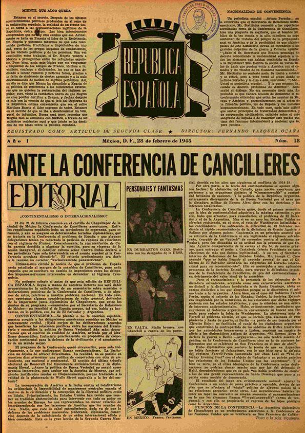 República Española. Año I, núm. 18, 28 de febrero de 1945 | Biblioteca Virtual Miguel de Cervantes