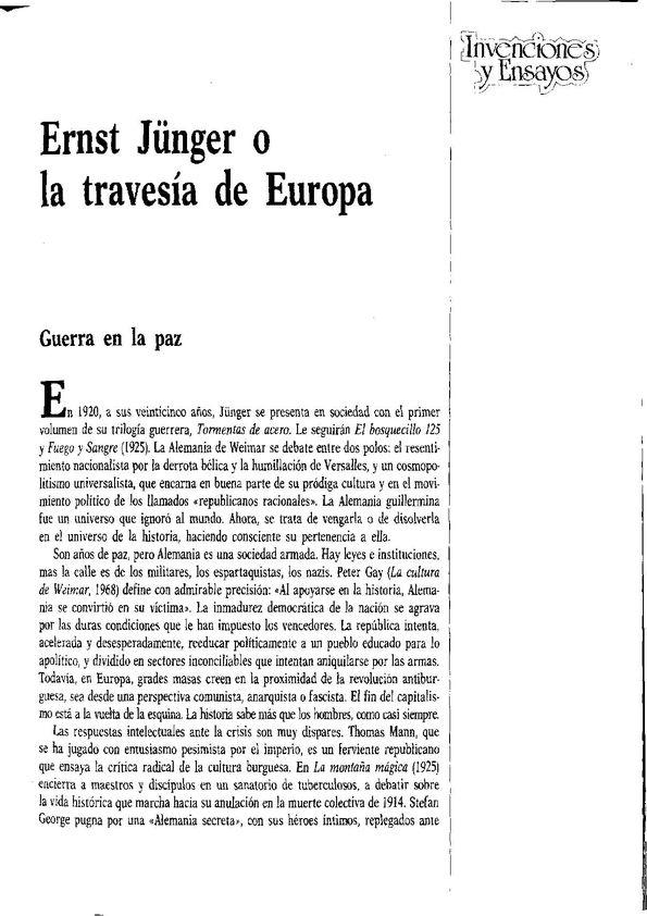 Ernst Jünger o la travesía de Europa / Blas Matamoro | Biblioteca Virtual Miguel de Cervantes