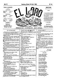 Portada:El Loro : periódico ilustrado joco-serio. Núm. 16, 22 de abril de 1882