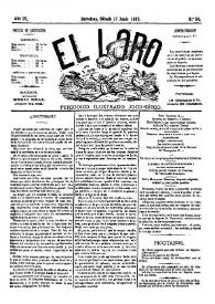 Portada:El Loro : periódico ilustrado joco-serio. Núm. 24, 17 de junio de 1882