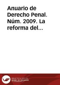 Portada:Anuario de Derecho Penal. Núm. 2009. La reforma del derecho penal y del derecho procesal penal en el Perú