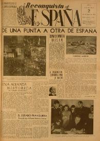 Portada:Reconquista de España : Periódico Semanal. Órgano de la Unión Nacional Española en México. Año I, núm. 2, 20 de enero de 1945
