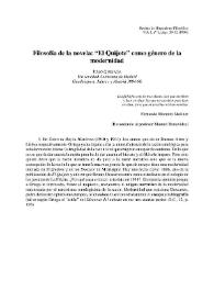 Portada:Filosofía de la novela: \"El Quijote\" como género de la modernidad / Julio Quesada