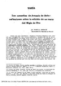 Portada:Las comedias de Antonio de Solís: Reflexiones sobre la edición de un texto del Siglo de Oro / Frédéric Serralta