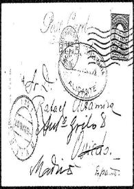 Tarjeta postal de F. L. Bellisto a Rafael Altamira | Biblioteca Virtual Miguel de Cervantes