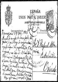Portada:Tarjeta postal de E. Ibarra a Rafael Altamira. Zaragoza, 25 de diciembre de 1907