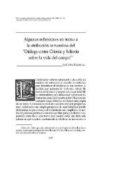 Portada:Algunas reflexiones en torno a la atribución cervantina del \"Diálogo entre Cilenia y Selanio sobre la vida del campo\" / José Luis Madrigal