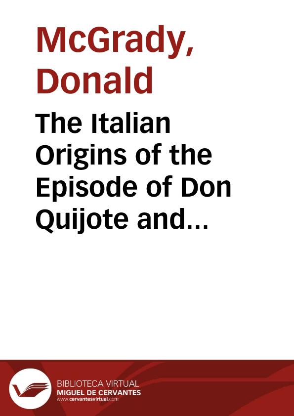 The Italian Origins of the Episode of Don Quijote and Maritornes / Donald McGrady | Biblioteca Virtual Miguel de Cervantes