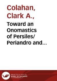 Portada:Toward an Onomastics of Persiles/Periandro and Sigismunda/Auristela / Clark Colahan