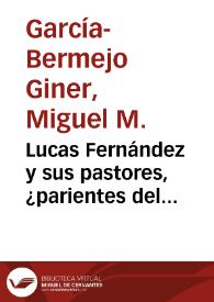 Portada:Lucas Fernández y sus pastores, ¿parientes del gracioso? / Miguel M. García-Bermejo Giner