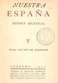 Portada:Nuestra España : Revista Mensual. Núm. 5, febrero de 1940