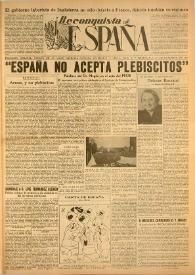 Portada:Reconquista de España : Periódico Semanal. Órgano de la Unión Nacional Española en México. Año I, núm. 19, 8 de diciembre de 1945