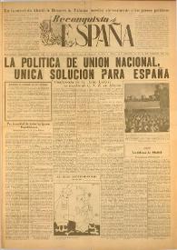 Portada:Reconquista de España : Periódico Semanal. Órgano de la Unión Nacional Española en México. Año I, núm. 21, 25 de febrero de 1946
