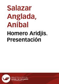 Portada:Homero Aridjis. Presentación / Aníbal Salazar Anglada; Laurence Pagacz