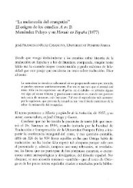Portada:\"La melancolía del orangután\". El origen de los estudios \"A en B\": Menéndez Pelayo y su \"Horacio en España\" (1877) / José Fracisco Ruiz Casanova
